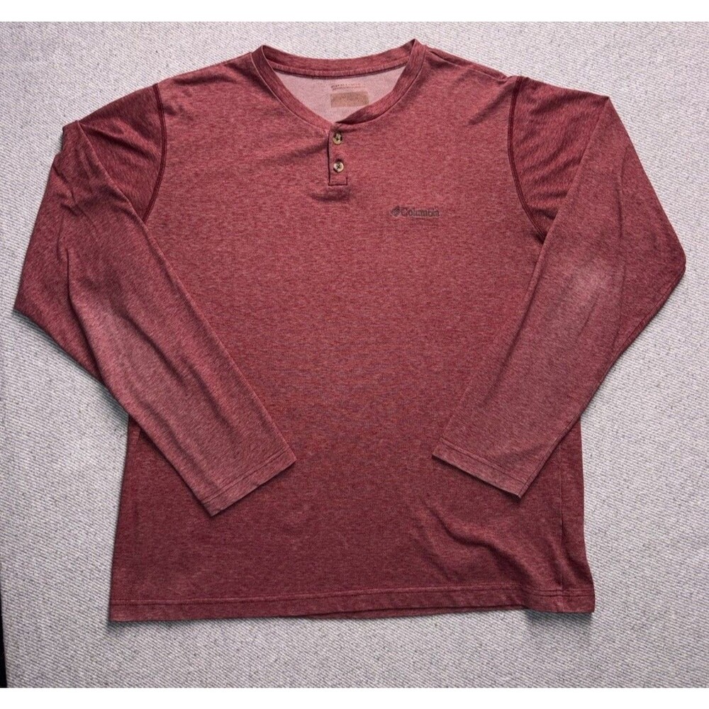 Columbia Men’s Thistledown Park Long Sleeve Henley – Heathered Red – Medium